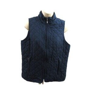 iACTIVE Womens Vest Jacket Sz Med Navy Blue Quilted Sleeveless Full Zip Pockets